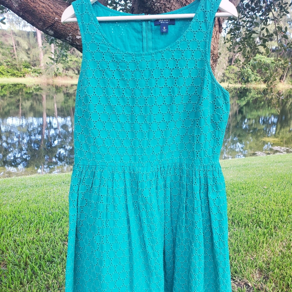 Aqua green mid-length A skirt dress